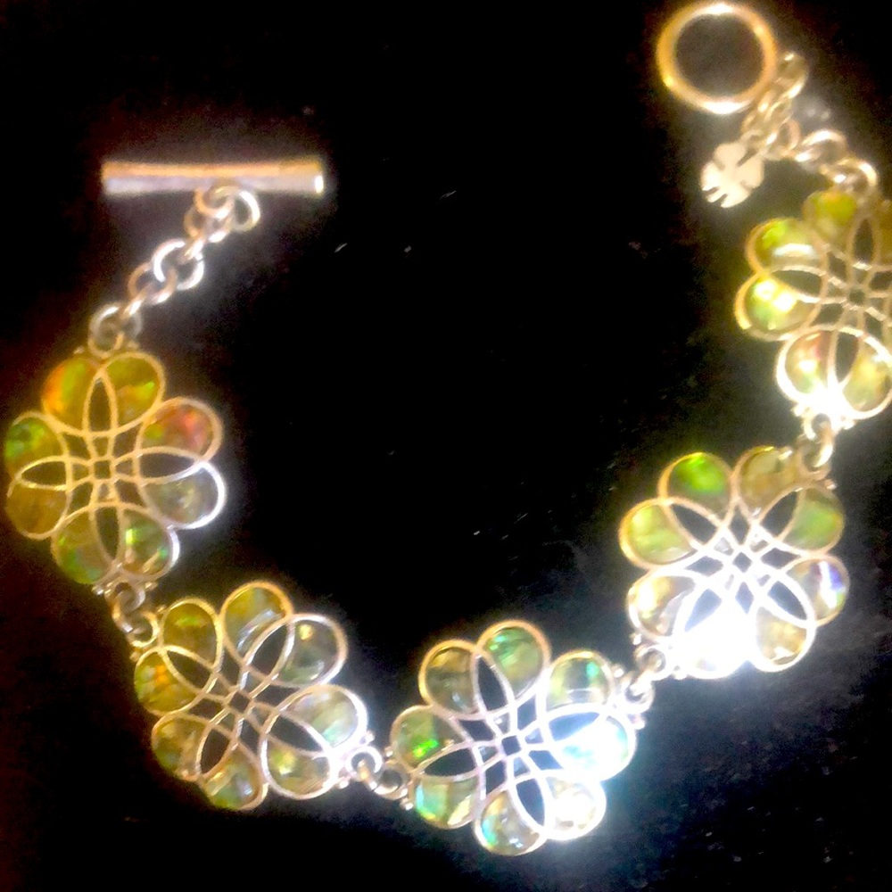 Elegant Silver and Green Floral Bracelet